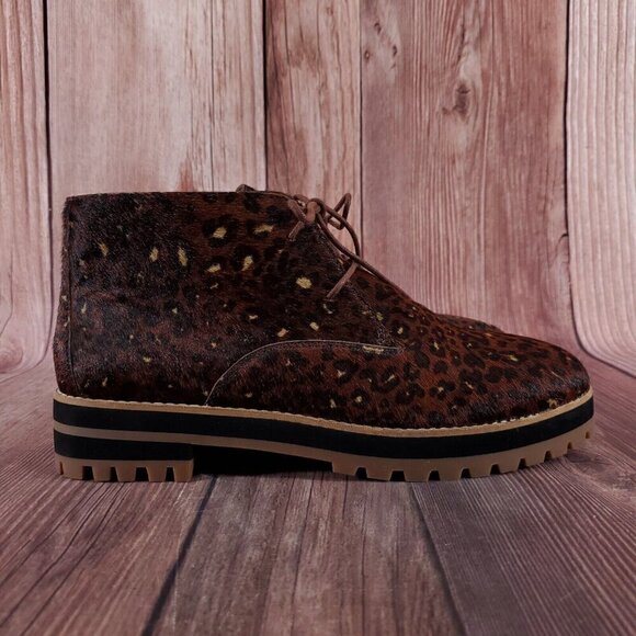 Madewell Womens Size 9 The Wren Boots Painted Leopard Calf Hair Lace Up MA484 - Picture 3 of 16